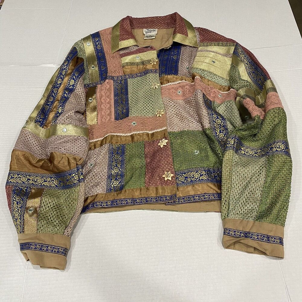 VTG Midnight Velvet Size XL JACKET Shirt Button PATCHWORK